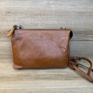 Oak & Tan Cognac Brown Pebbled Leather Crossbody Bag Wristlet